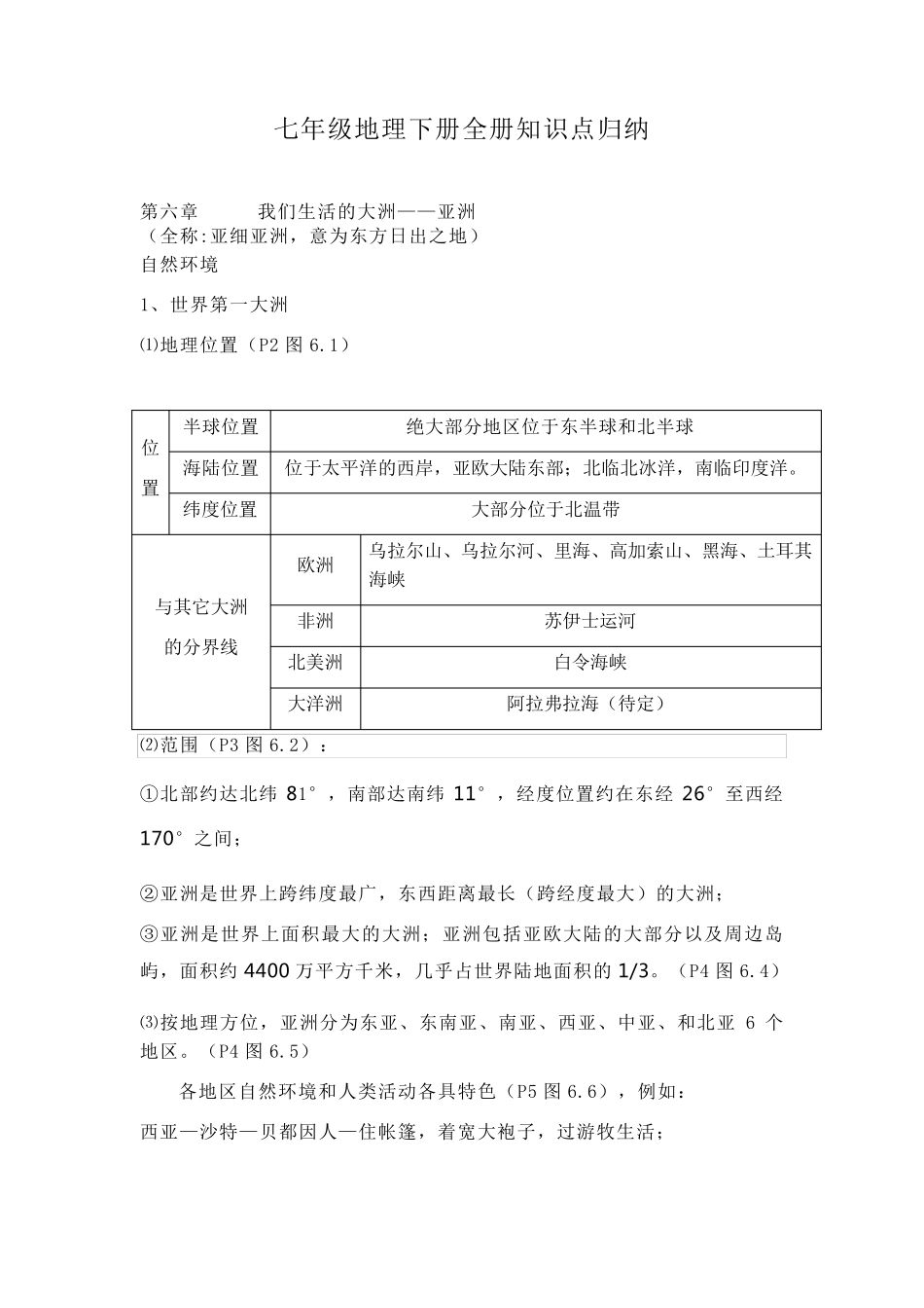七年级地理下册全册知识点归纳_第1页
