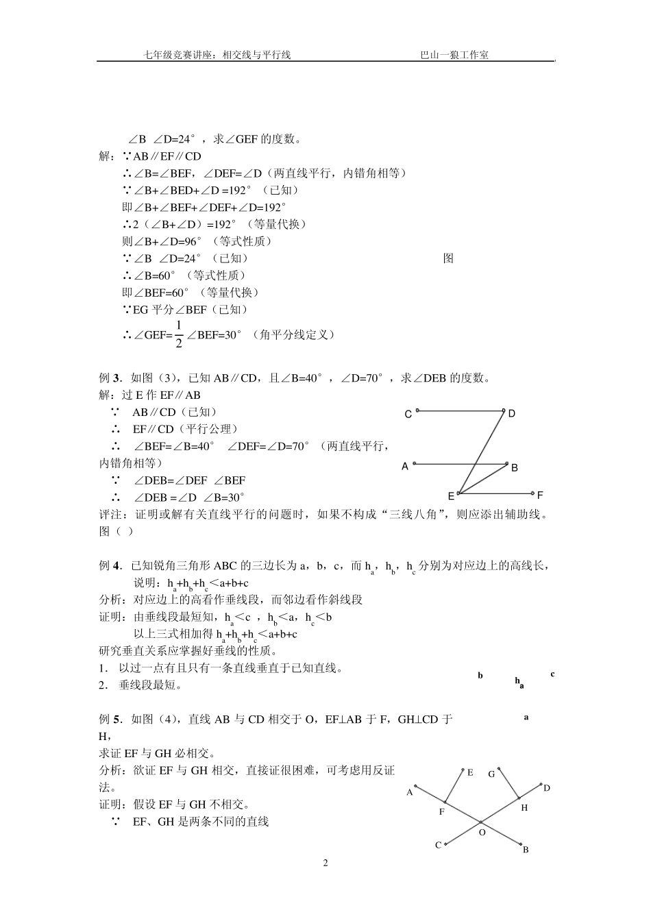 七年级数学培优提高讲义：相交线与平行线_第2页