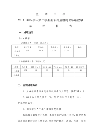 七年级数学质量分析报告