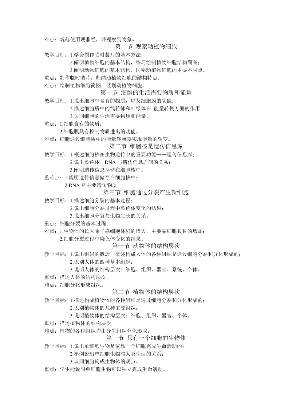 七年级生物教学目标重难点_第2页