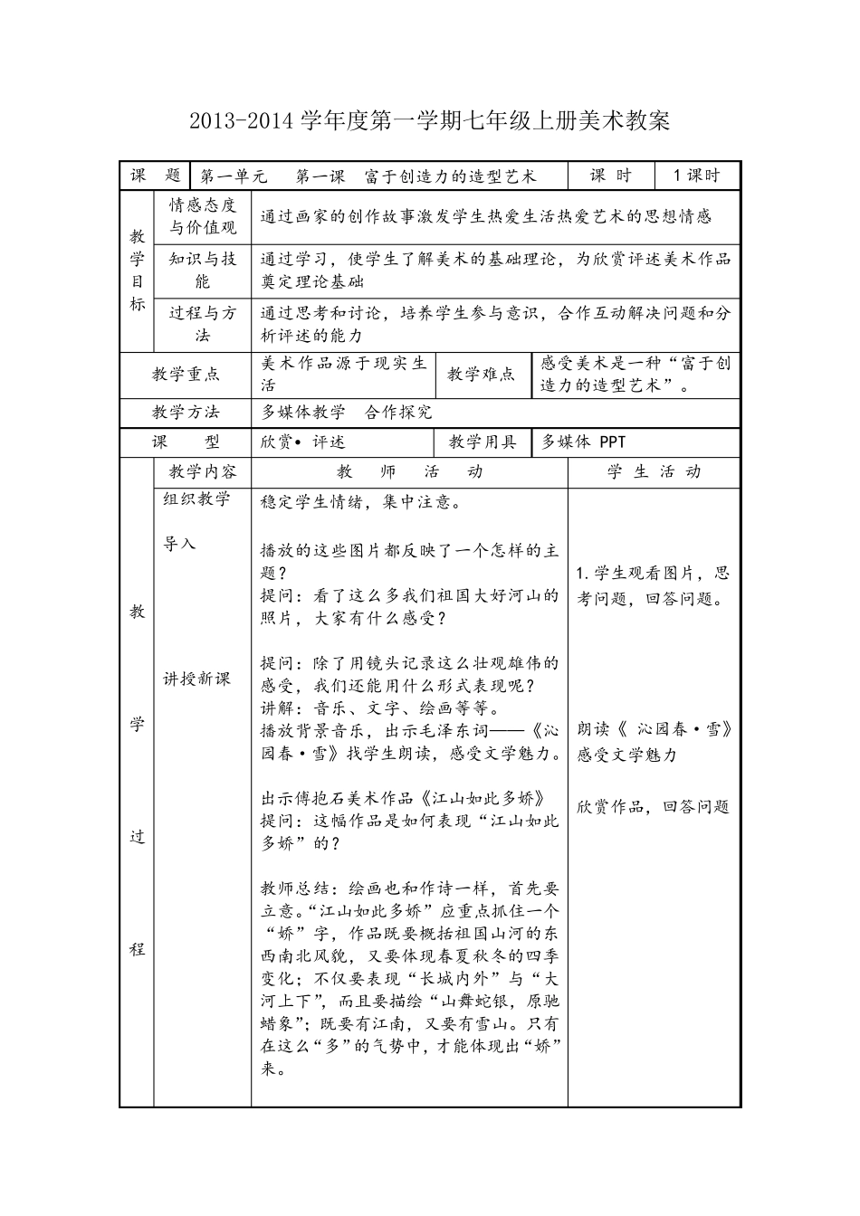 七年级美术上册第一单元什么是美术,富于创造力的造型艺术美术是个大家族_第1页