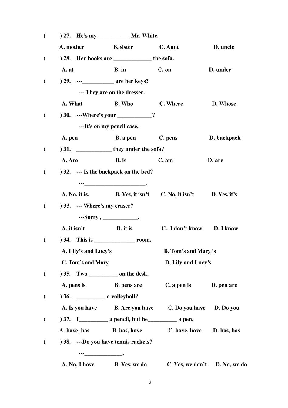 七年级英语上册专题复习之_第3页