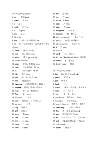 七年级英语上册单词表人教版(新课标)