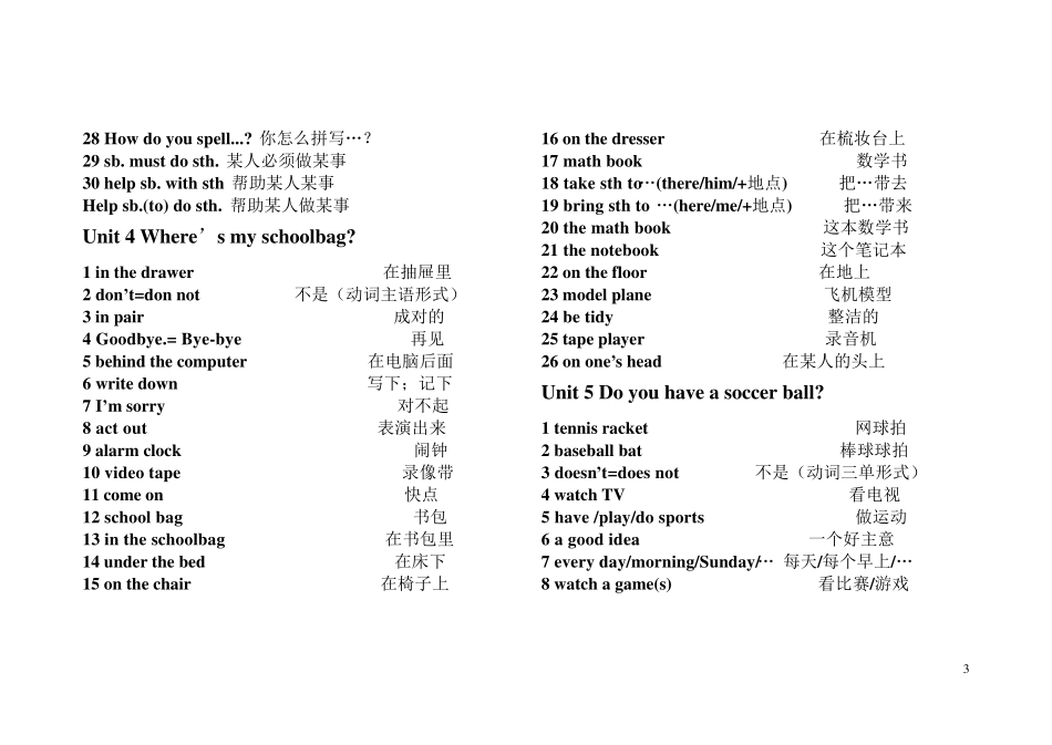 七年级英语上册短语总结_第3页