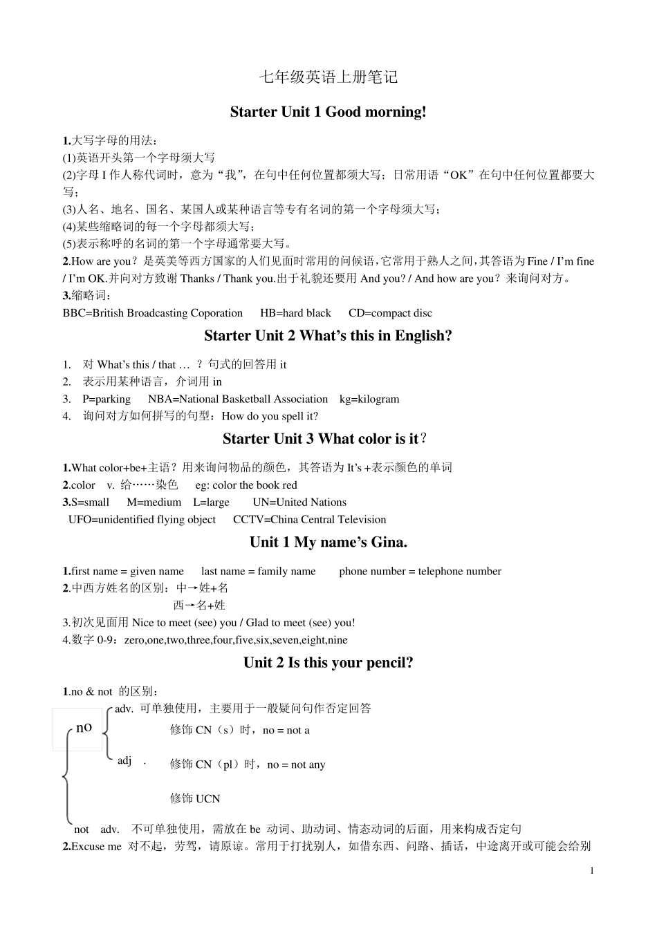 七年级英语上册笔记_第1页