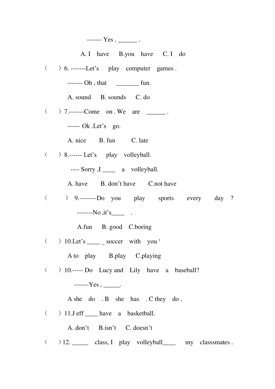 七年级英语上册英语人教版新目标Unit5测试题_第2页