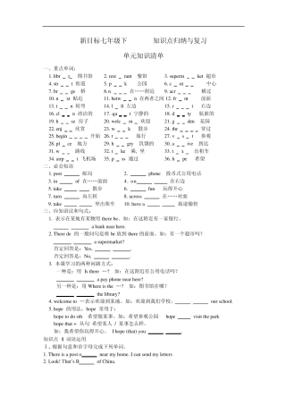 七年级英语下Unit2知识点归纳与复习人教新目标版
