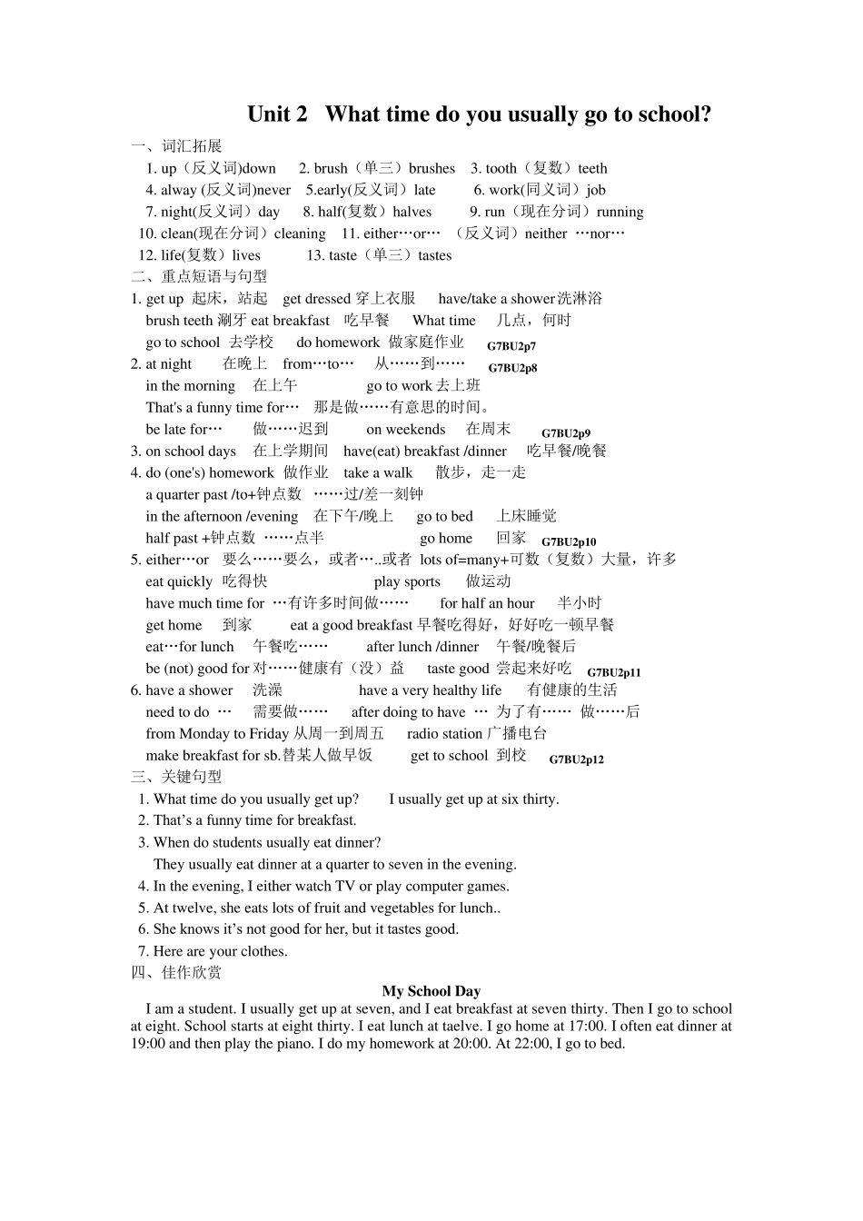七年级英语下册重点短语和句子及范文_第2页