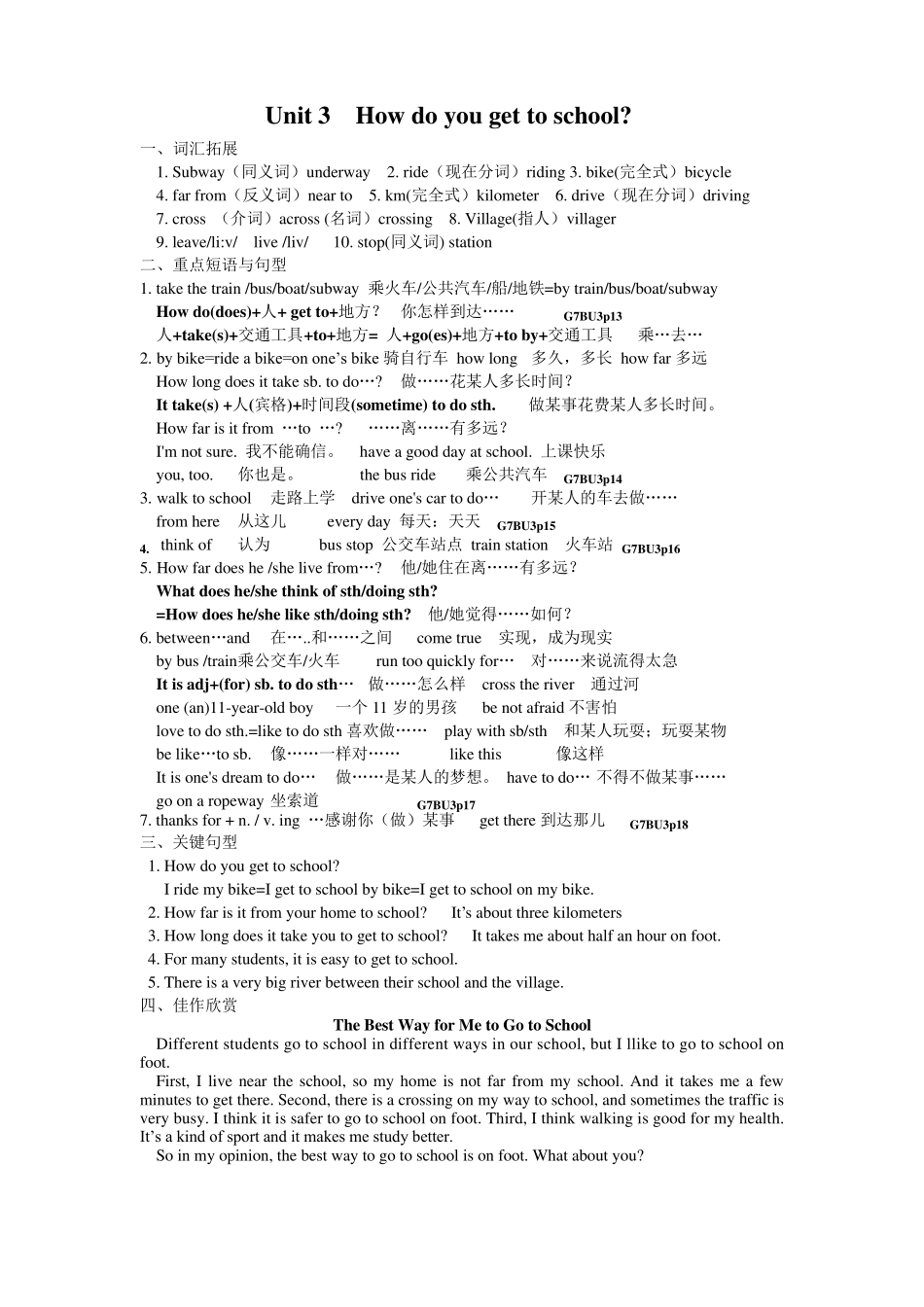 七年级英语下册重点短语和句子及范文_第3页