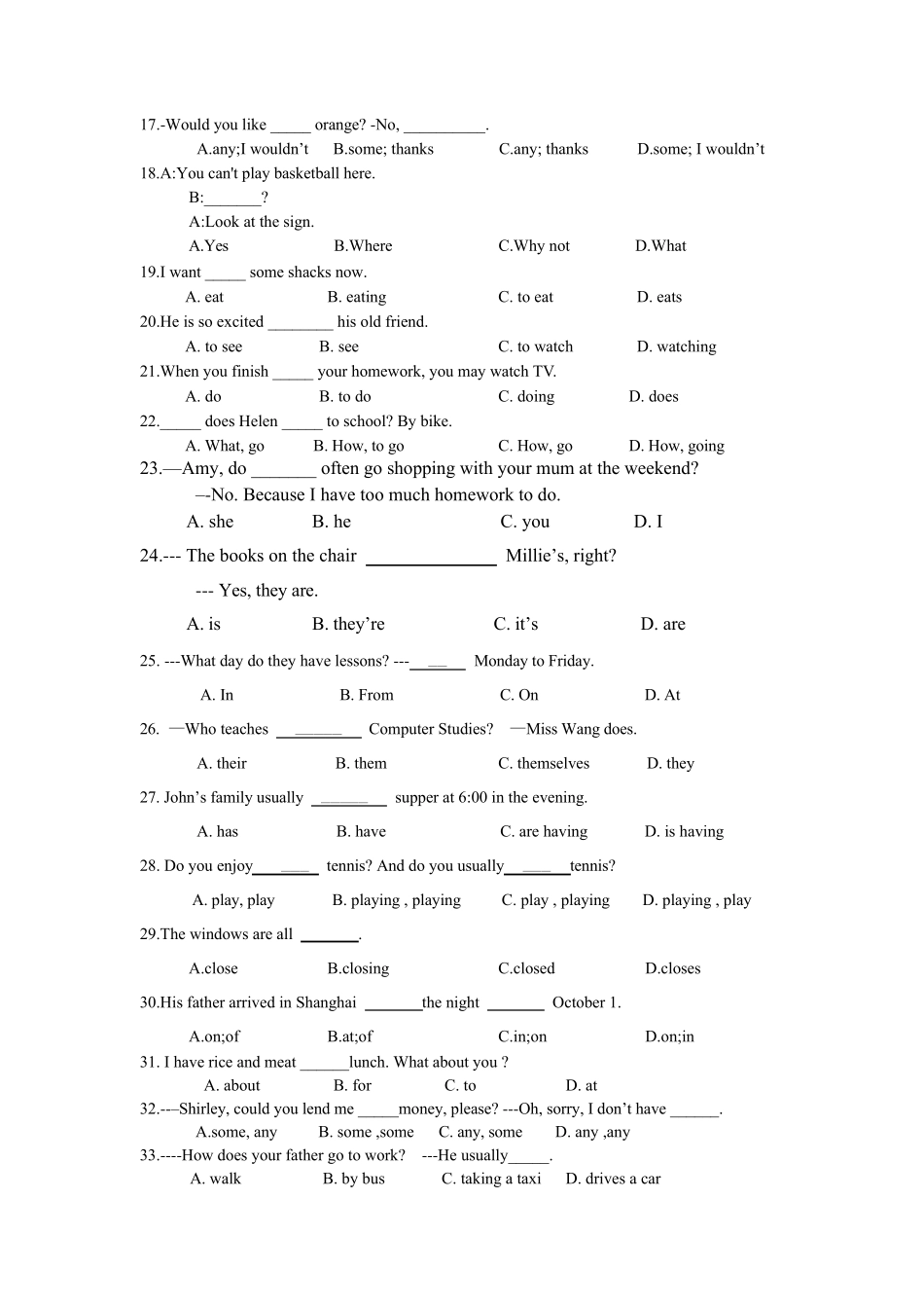 七年级英语单项选择题专练_第2页