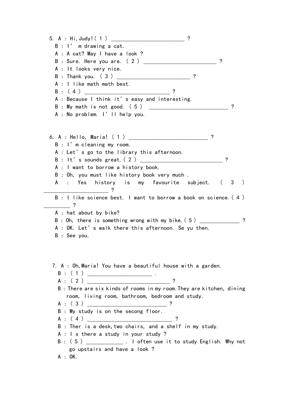 七年级英语补全对话专项练习_第2页