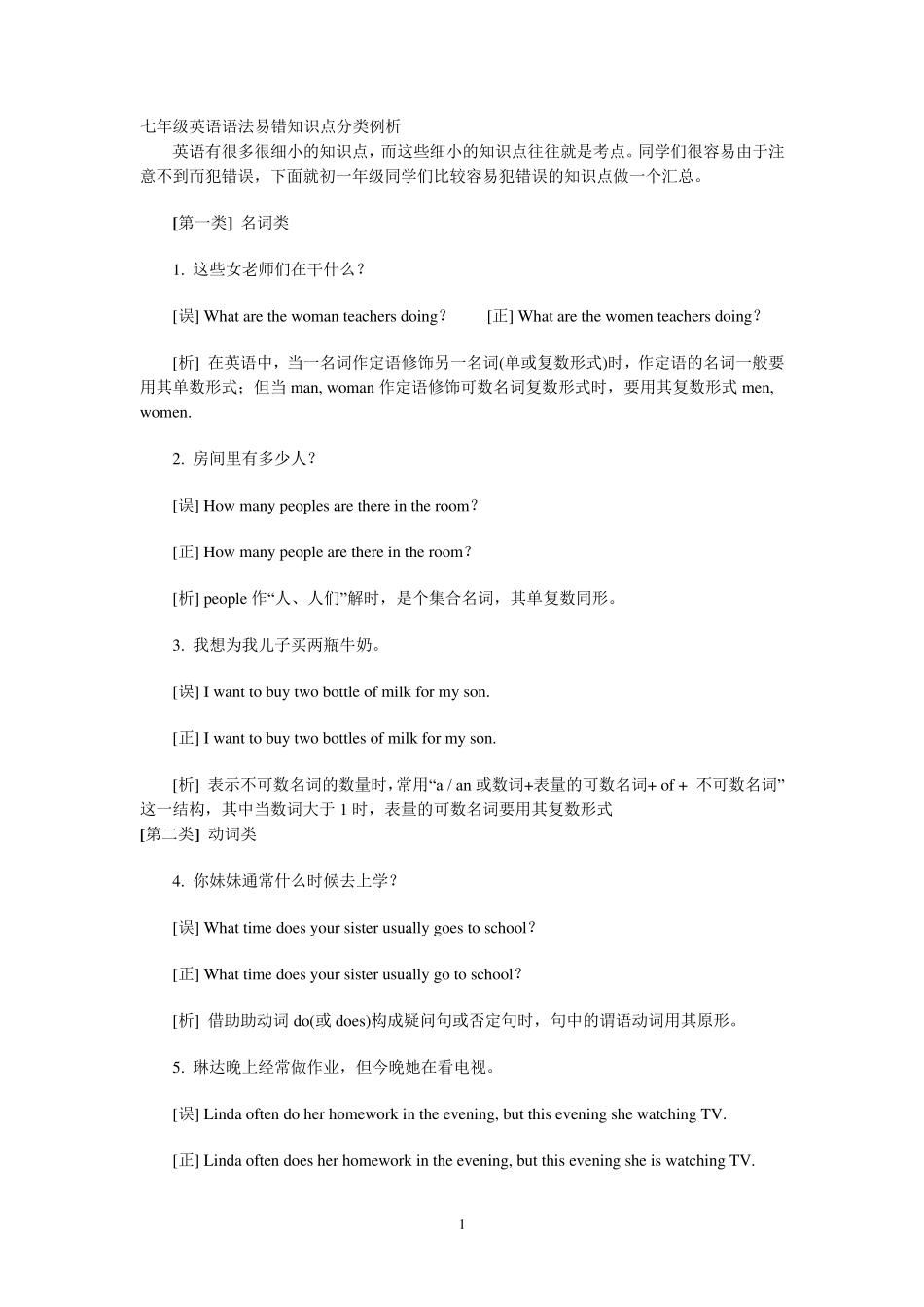 七年级英语语法易错知识点归类讲解_第1页