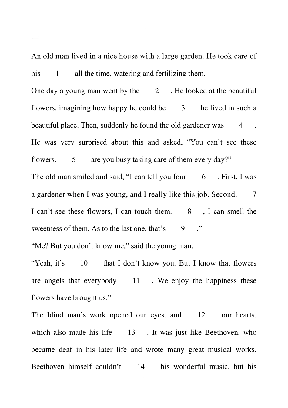 七篇,中考初三英语,完形填空15个空题型_第1页