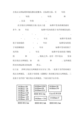 万兆以太网标准和规范