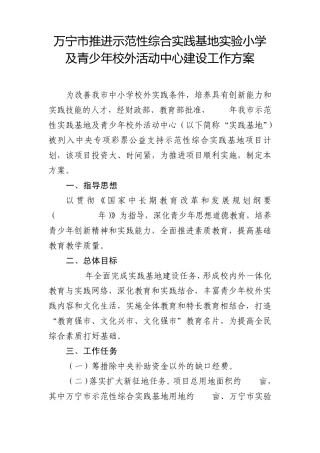 万宁市推进示范性综合实践基地实验小学及青少年校外活动