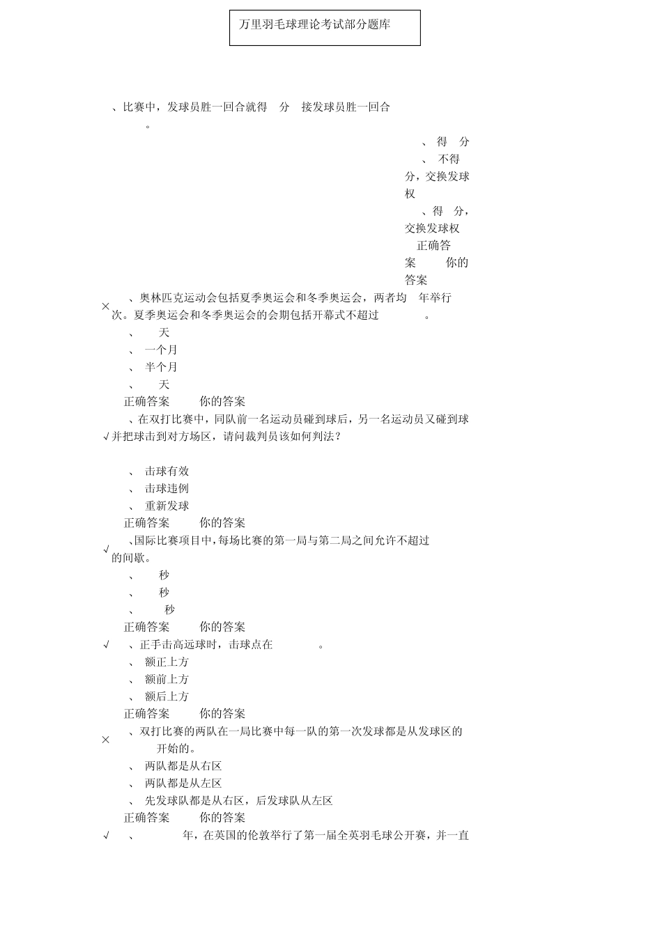 万里羽毛球理论考试部分题库_第1页