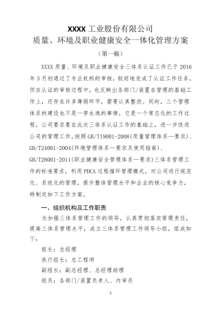 三体系管理工作方案