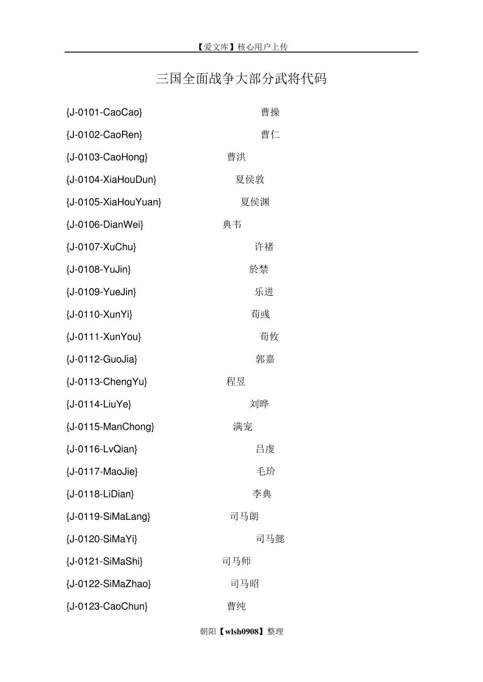 三国全面战争大部分武将代码_第1页