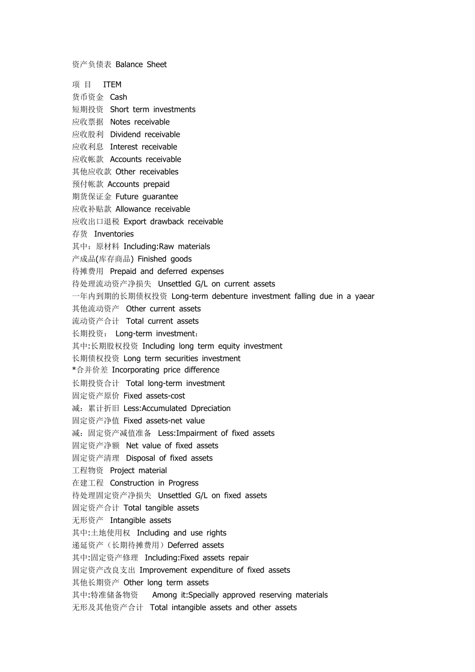 三大会计报表中英文对照_第1页