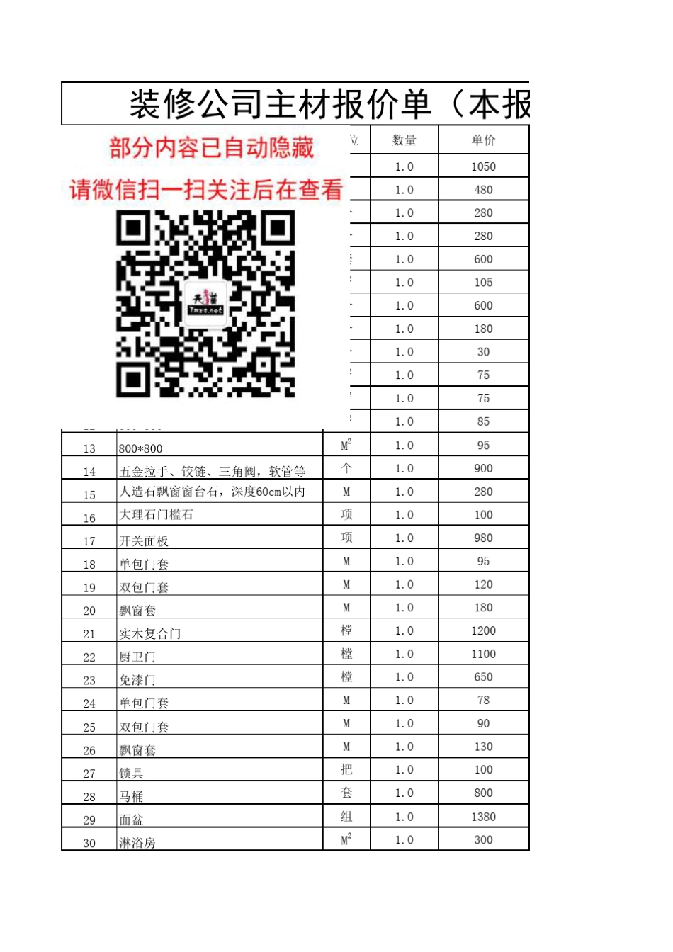 三室一厅装修预算报价价格清单_第1页