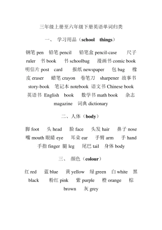 三年级上册至六年级下册英语单词归类