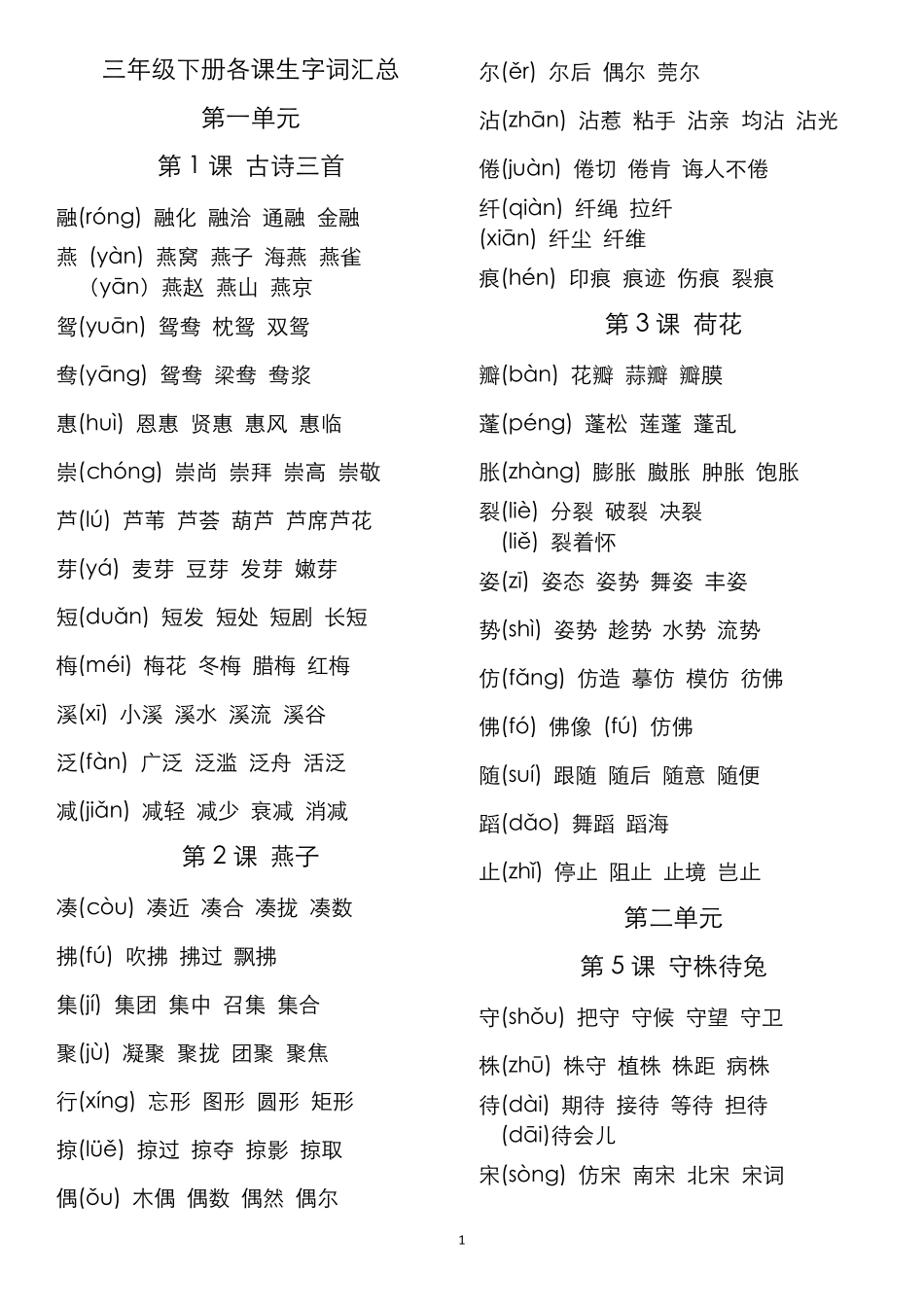 三年级下册各课生字词汇总_第1页
