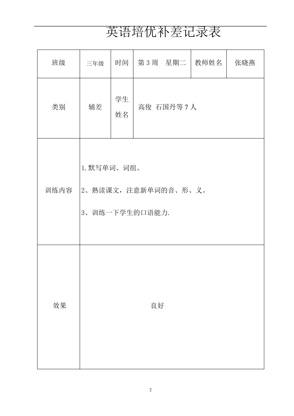 三年级下册英语培优辅差记录表_第2页