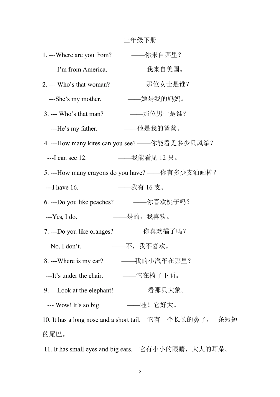 三年级到六年级英语重点句子_第2页