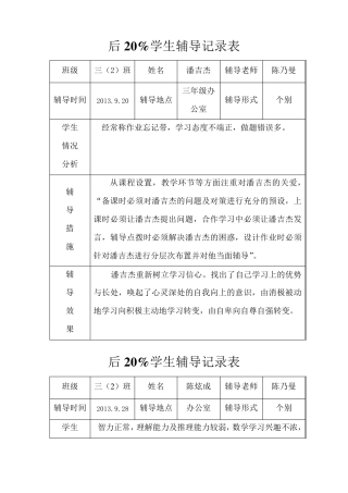 三年级数学_后进生辅导记录