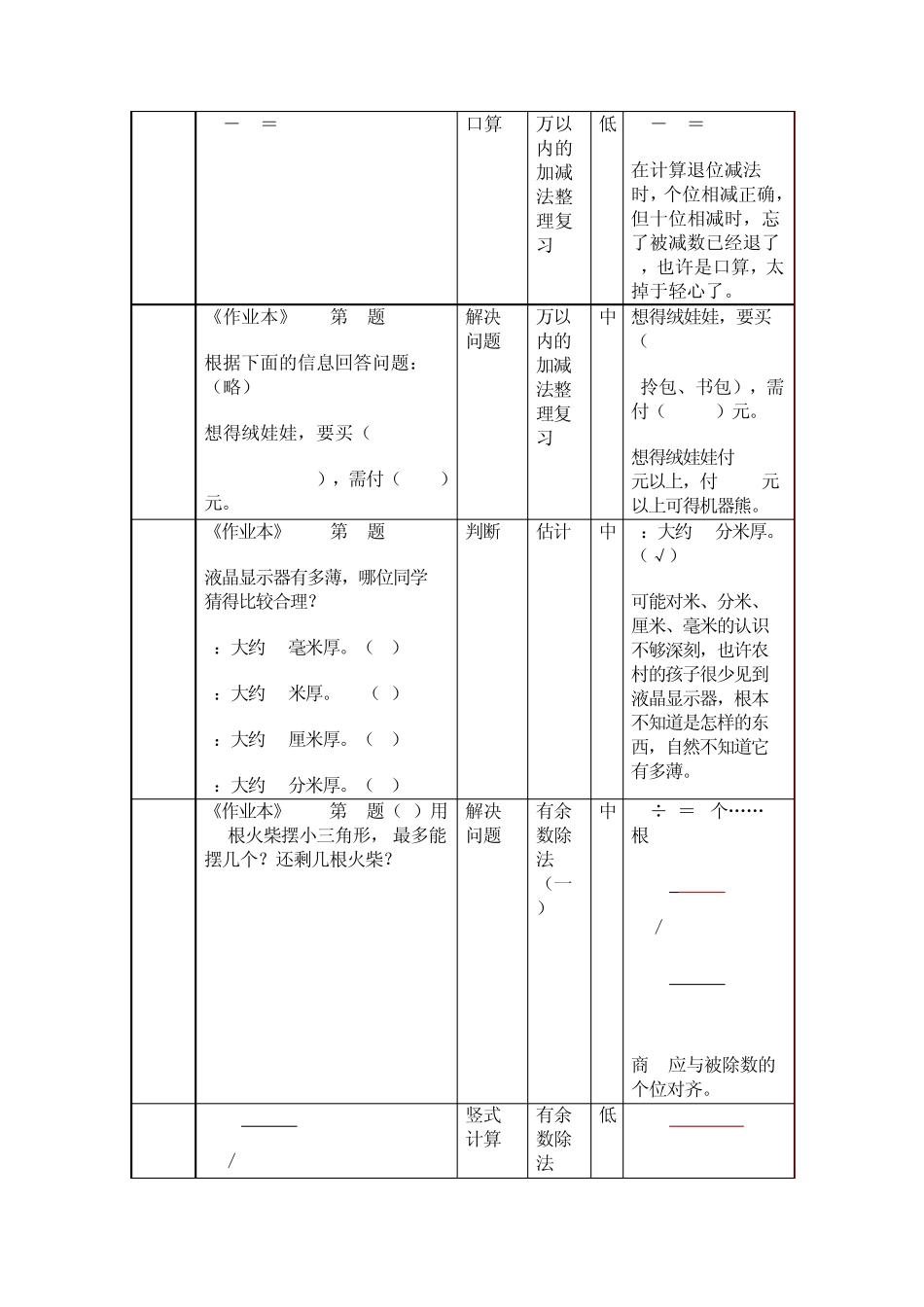 三年级数学上册易错题及分析_第3页