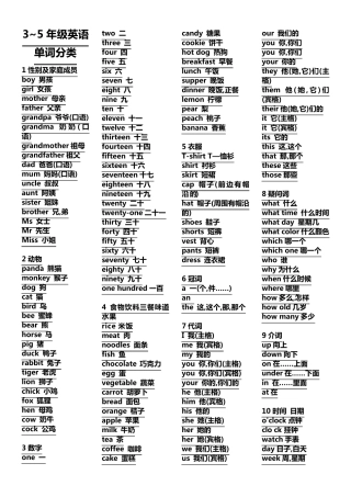 三年级至六年级英语单词分类