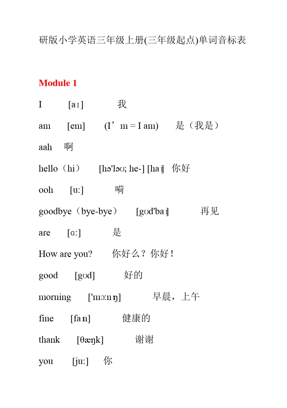 三年级英语上册单词表_第1页