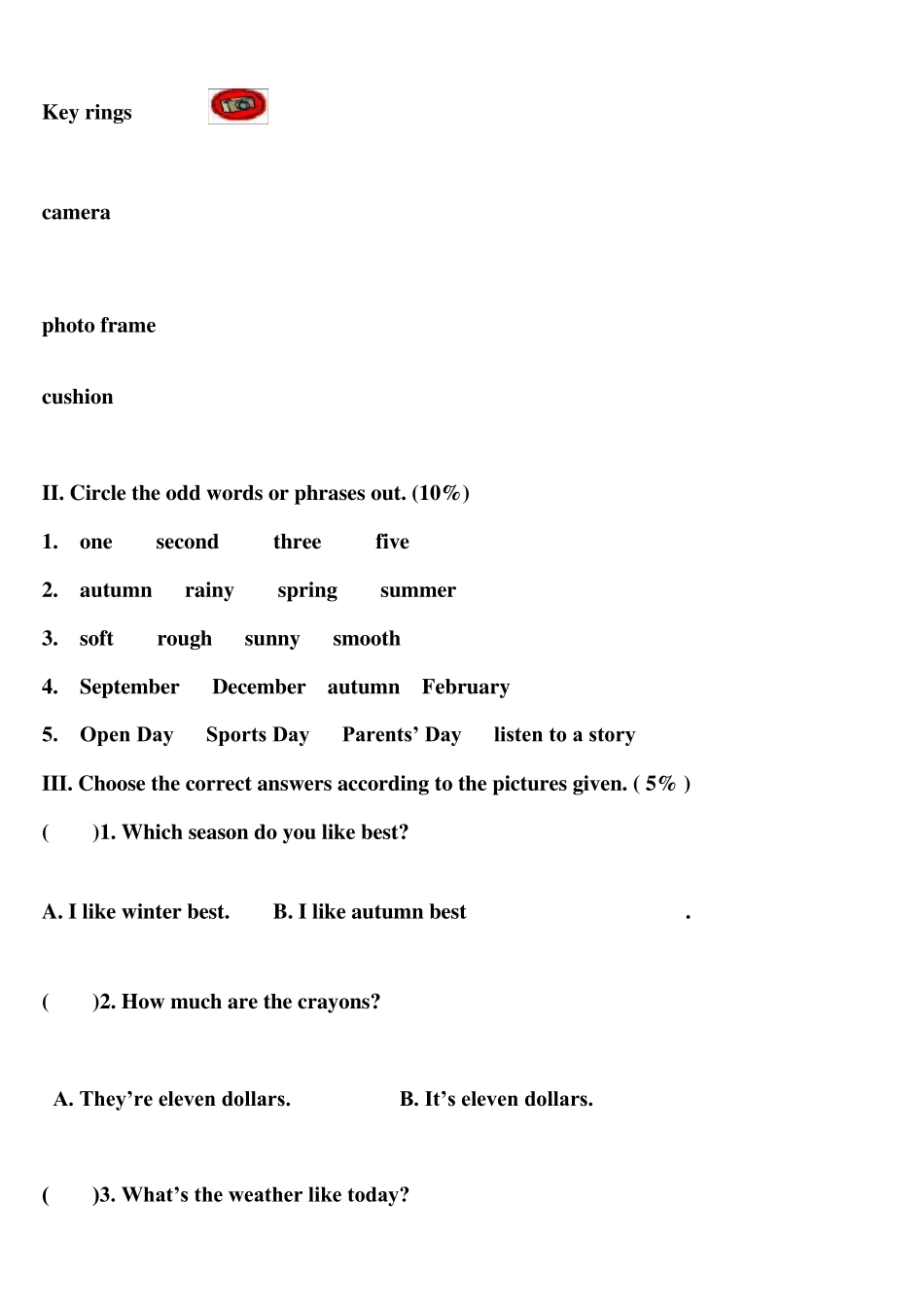 三年级英语期末笔试试卷试卷LongmanWelcometoEnglish3A_第3页