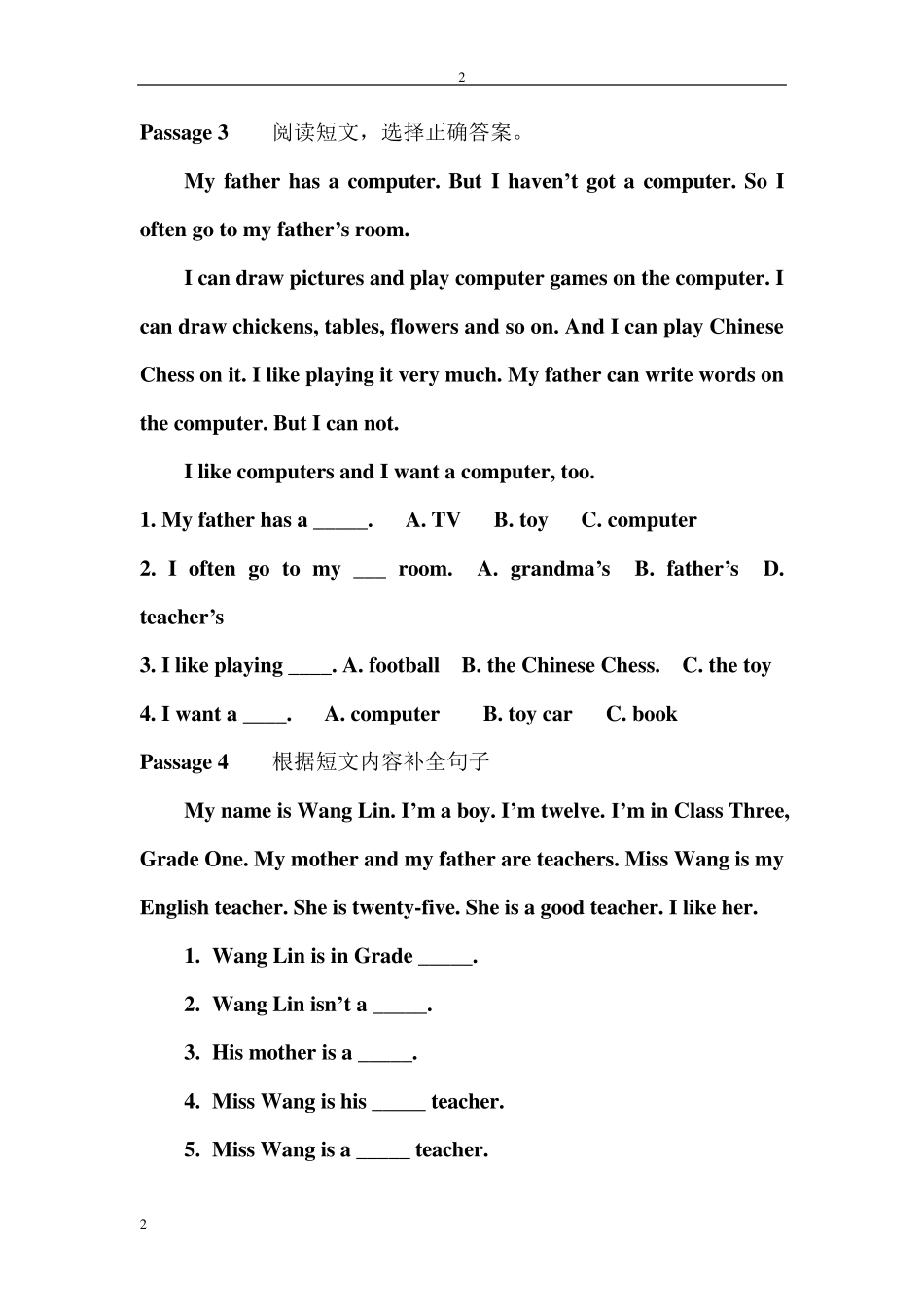 三年级英语阅读理解134_第2页