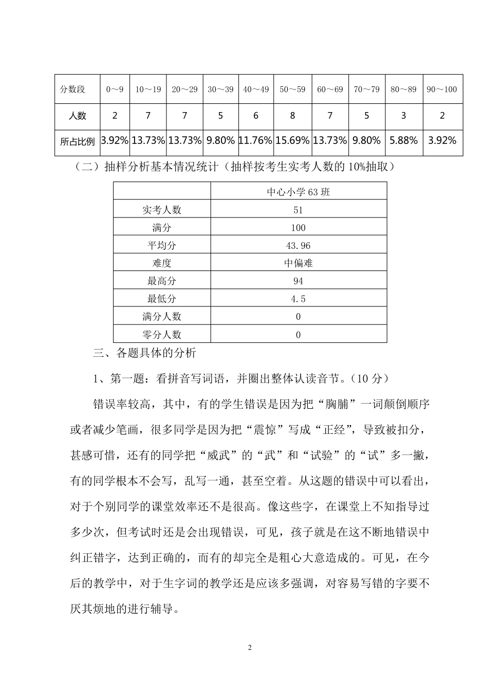 三年级语文上学期期末检测质量分析报告_第2页
