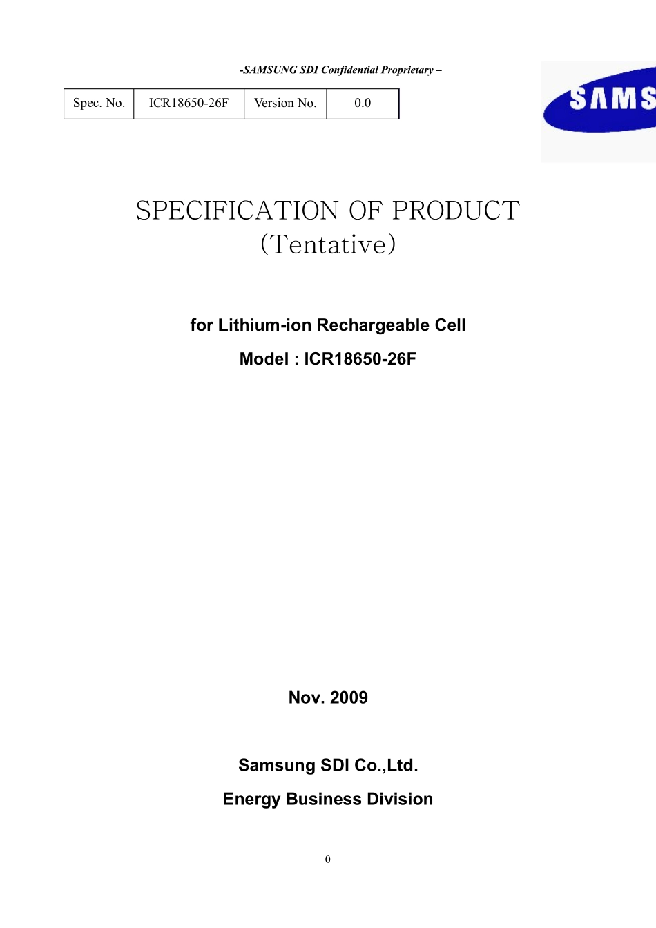 三星ICR186502600MAH规格书_第1页