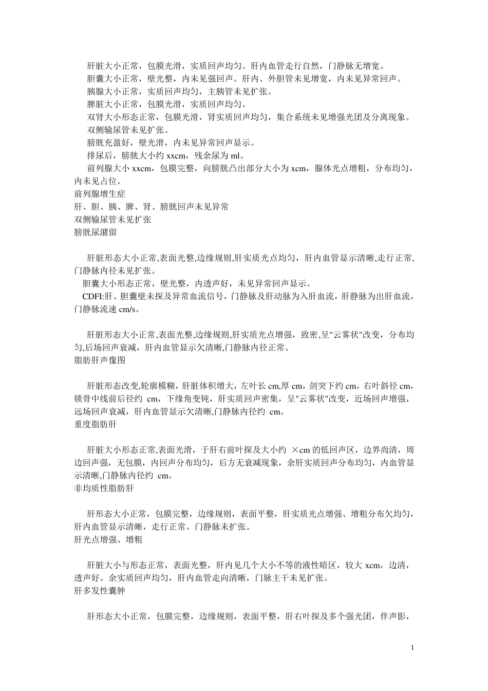 三甲医院超声诊断报告常用模板_第1页