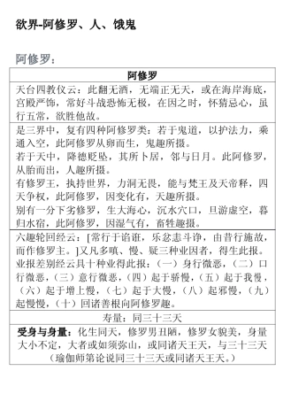 三界天人表之欲界之阿修罗、人、饿鬼