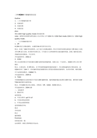 三种H264开源编码的比较