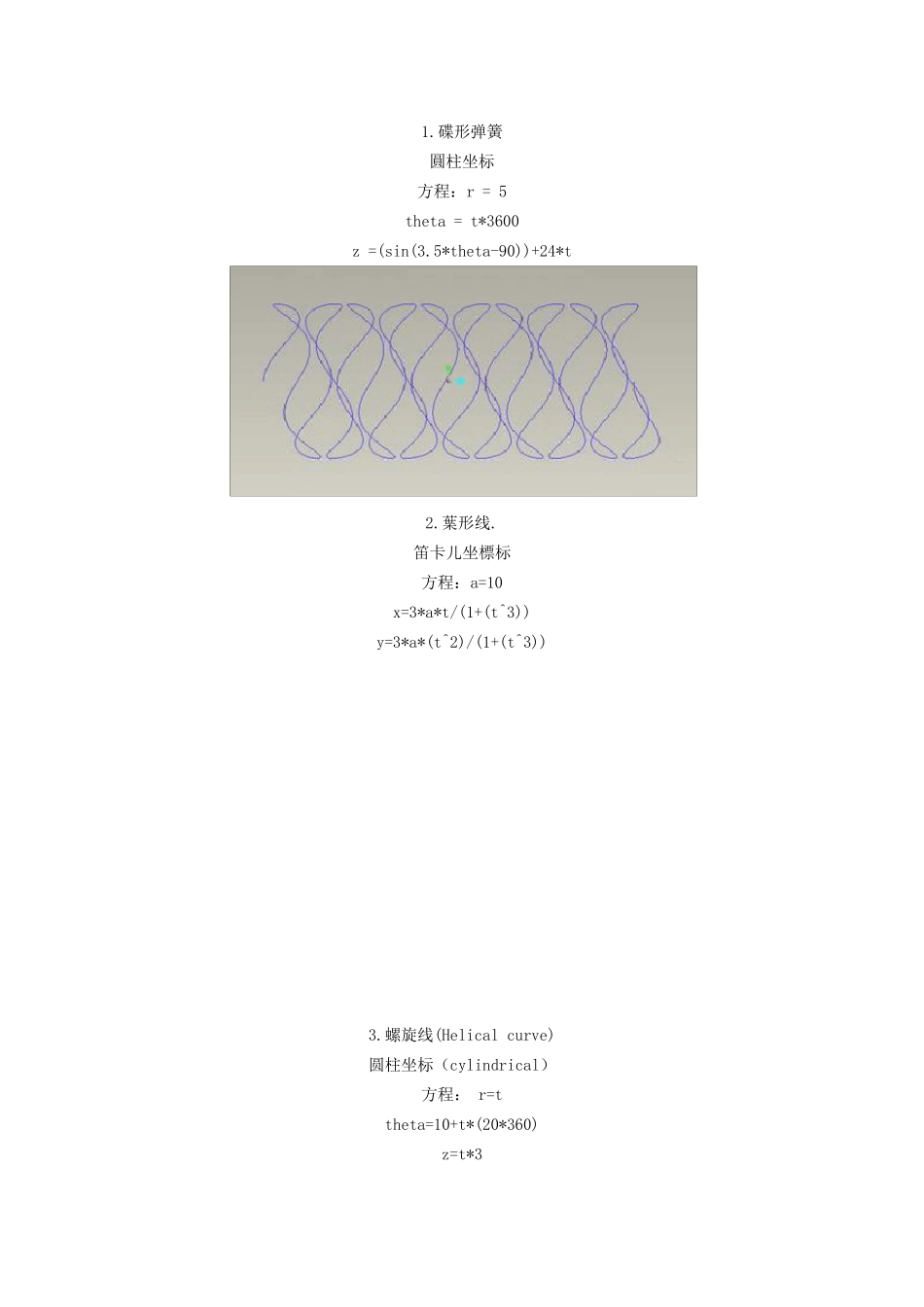 三维曲线方程大全_第1页