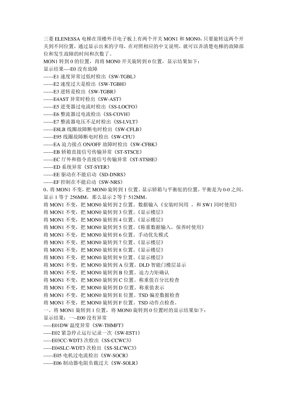 三菱ELENESSA电梯故障码_第1页