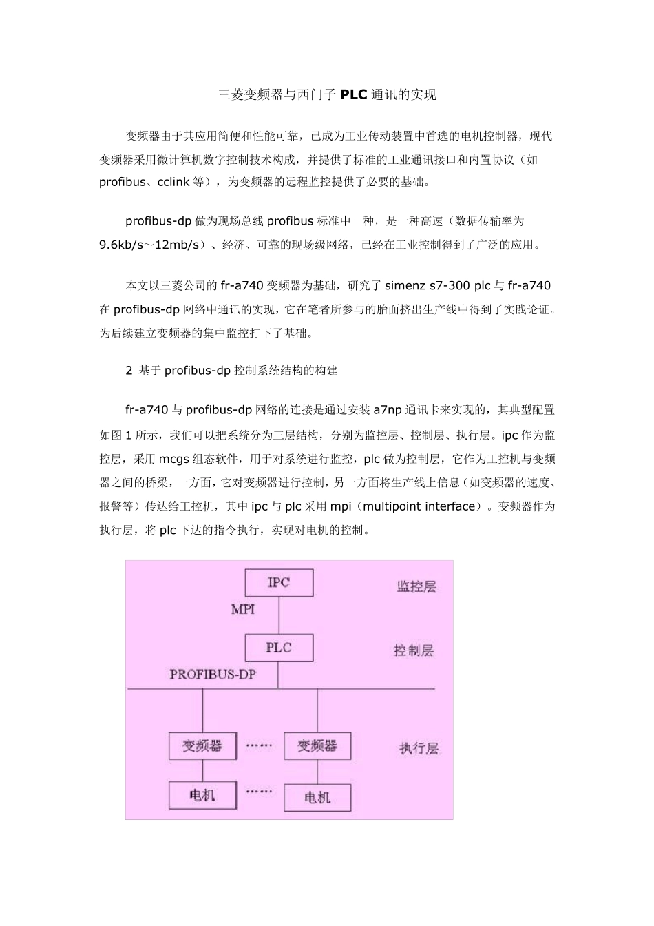 三菱变频器与西门子PLC通讯的实现_第1页