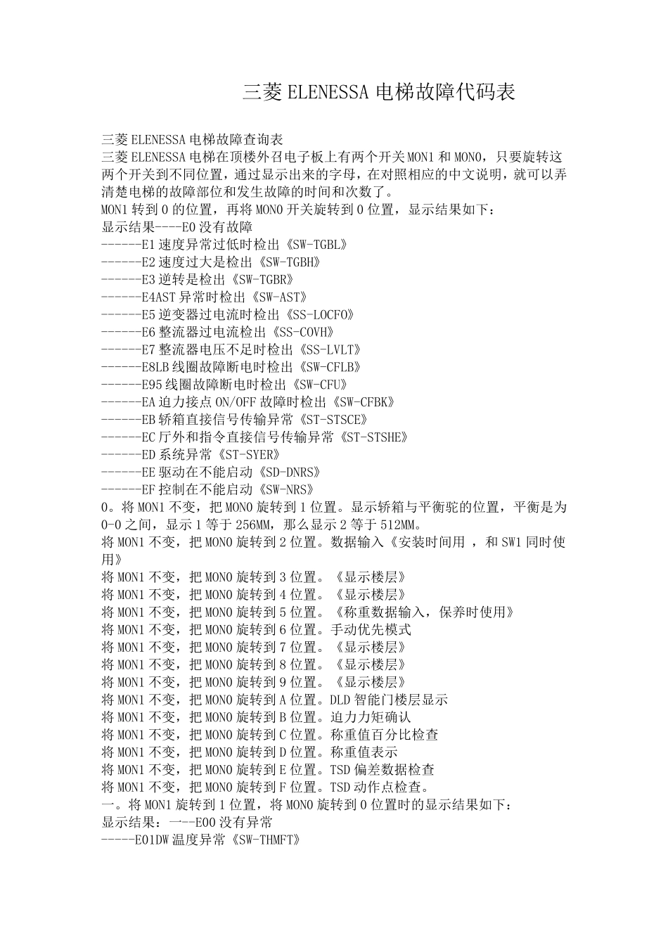 三菱电梯故障代码表_第1页