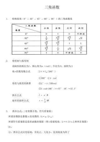 三角函数和反三角函数图像性质、知识点总结