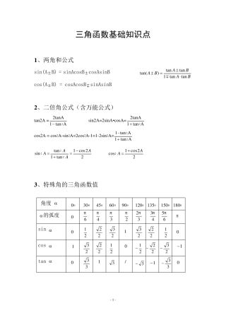三角函数基础知识点