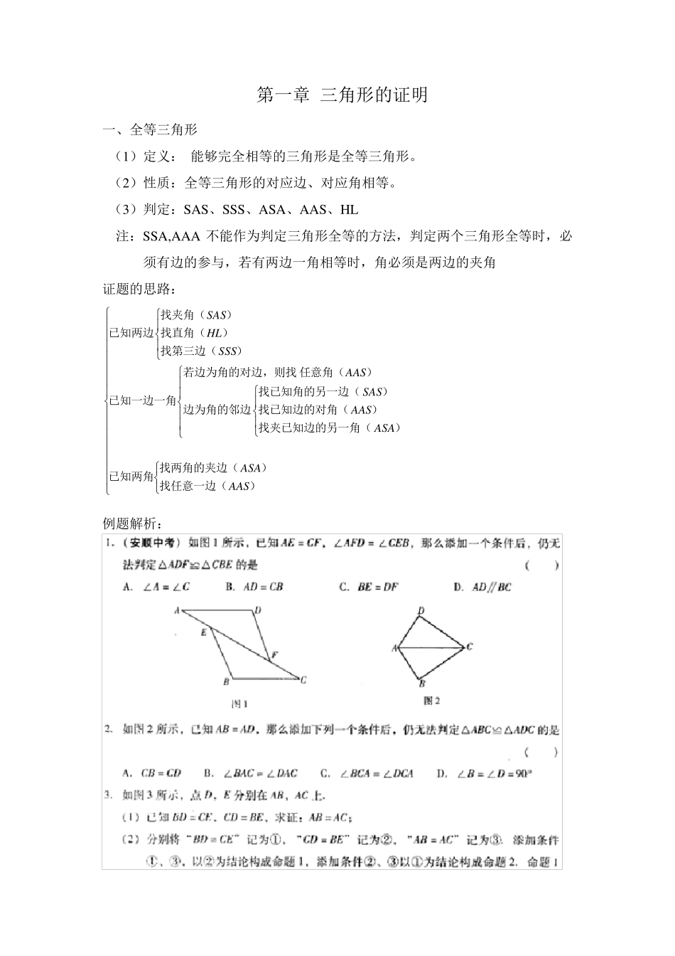 三角形的证明详细知识点、例题、习题)_第1页