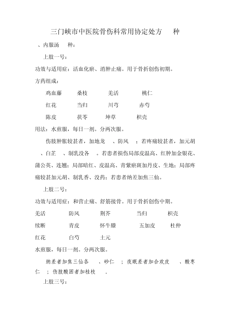 三门峡市中医院骨伤科常用协定处方14种_第1页