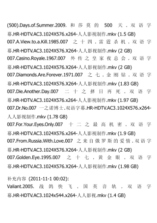 上千部高清双语720p电影下载地址