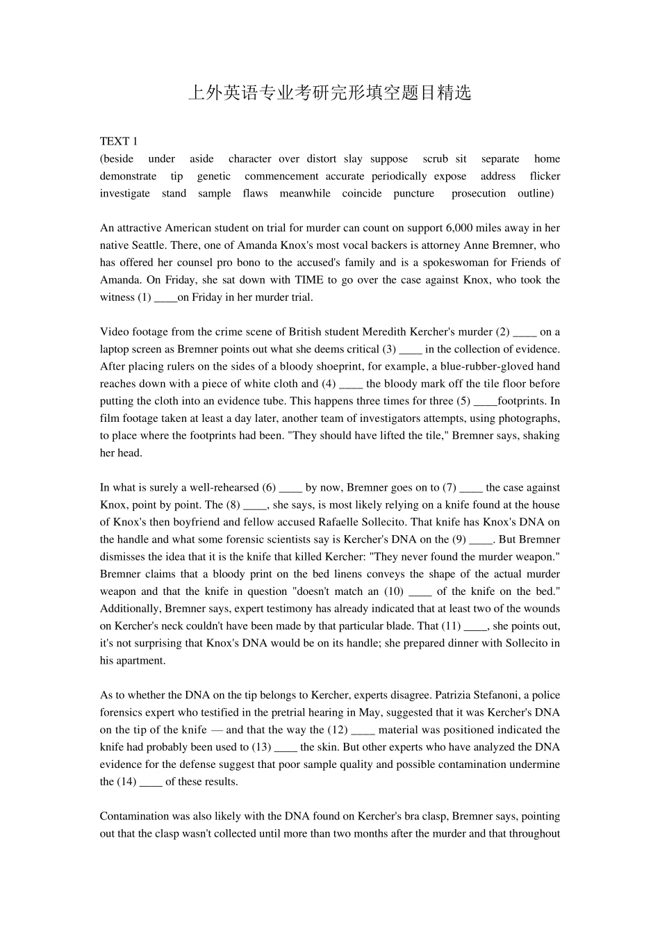 上外英语专业考研完形填空题目_第1页