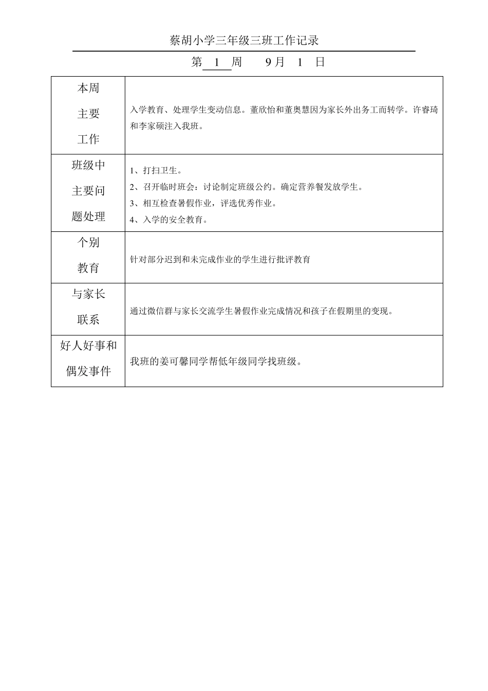 上学期班主任工作记录_第1页